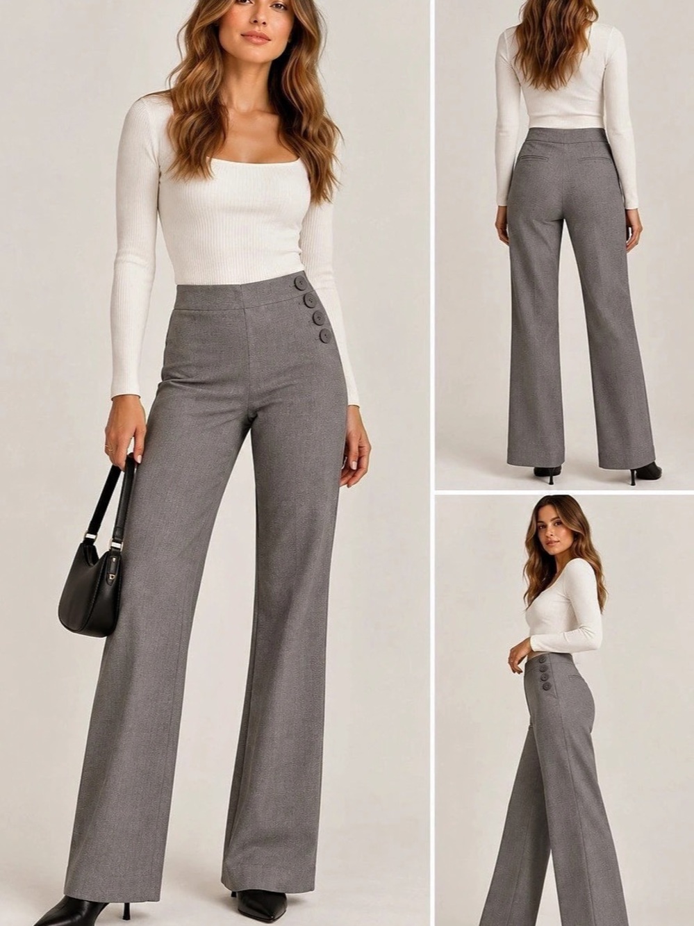 Elevenses Blue Brighton Gray Flare Pants 6 Sailor Button Anthropologie EUC